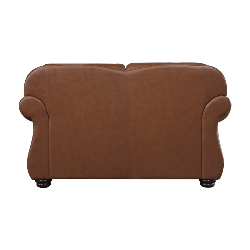 Pemberly Row Top-Grain Leather 2-Piece Sofa Set with Nailhead Trim in Brown