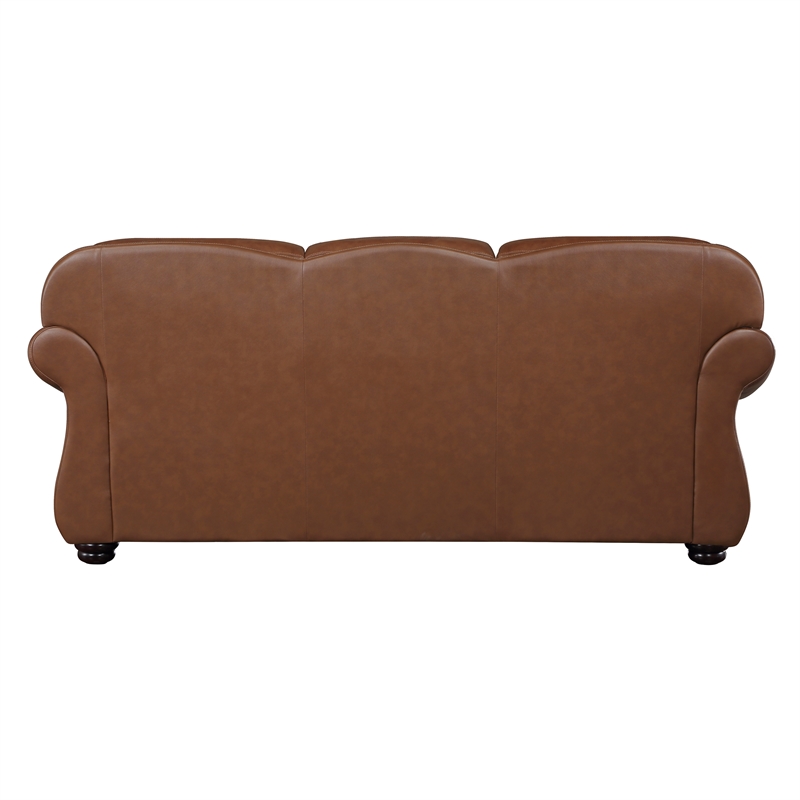 Pemberly Row Top-Grain Leather 2-Piece Sofa Set with Nailhead Trim in Brown