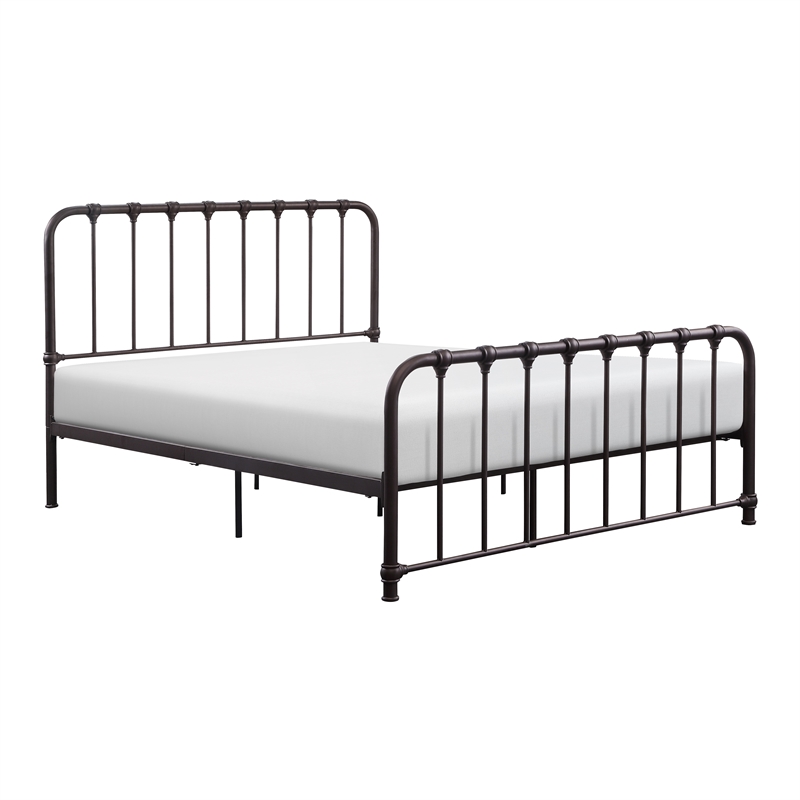 Pemberly Row Full Metal Platform Bed with Traditional Accents in Dark Bronze