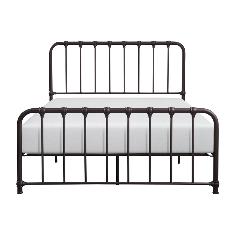 Pemberly Row Full Metal Platform Bed with Traditional Accents in Dark Bronze