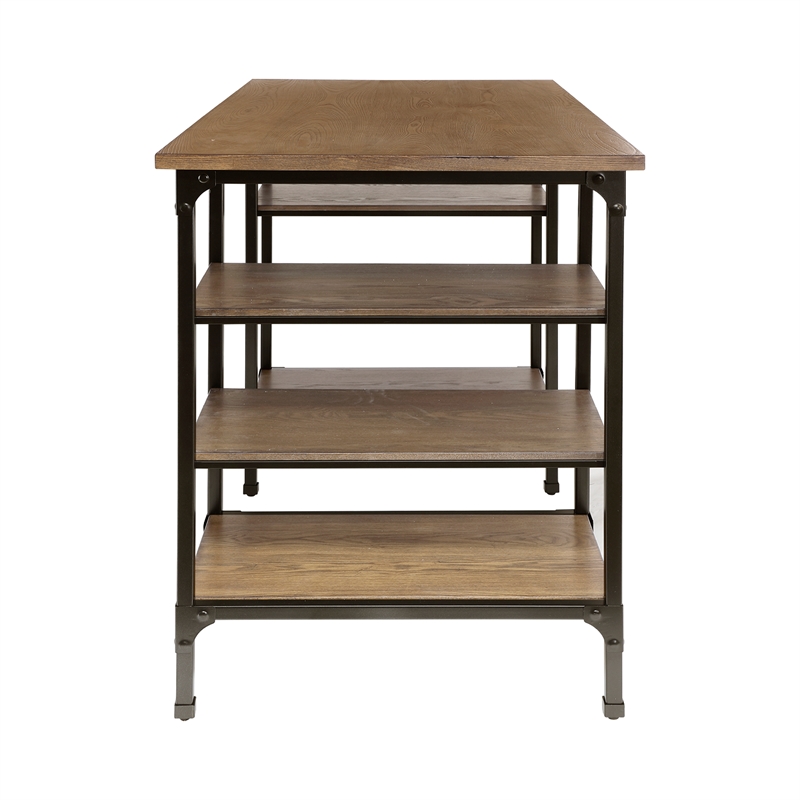 Pemberly Row Metal Counter Height Writing Desk with 6 Shelves in Brown and Black