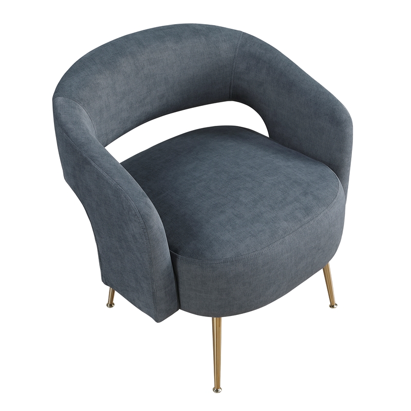 Pemberly Row Velvet Accent Chair with Gold Metal Legs & Curved Back in Dark Gray