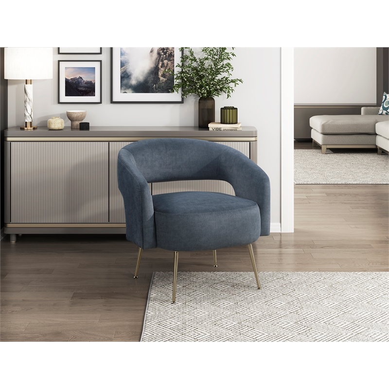 Pemberly Row Velvet Accent Chair with Gold Metal Legs & Curved Back in Dark Gray
