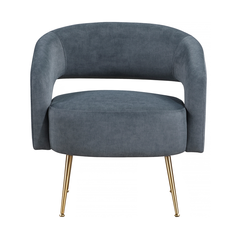 Pemberly Row Velvet Accent Chair with Gold Metal Legs & Curved Back in Dark Gray