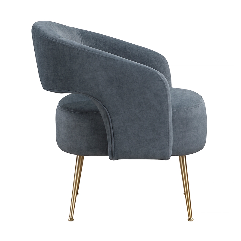 Pemberly Row Velvet Accent Chair with Gold Metal Legs & Curved Back in Dark Gray