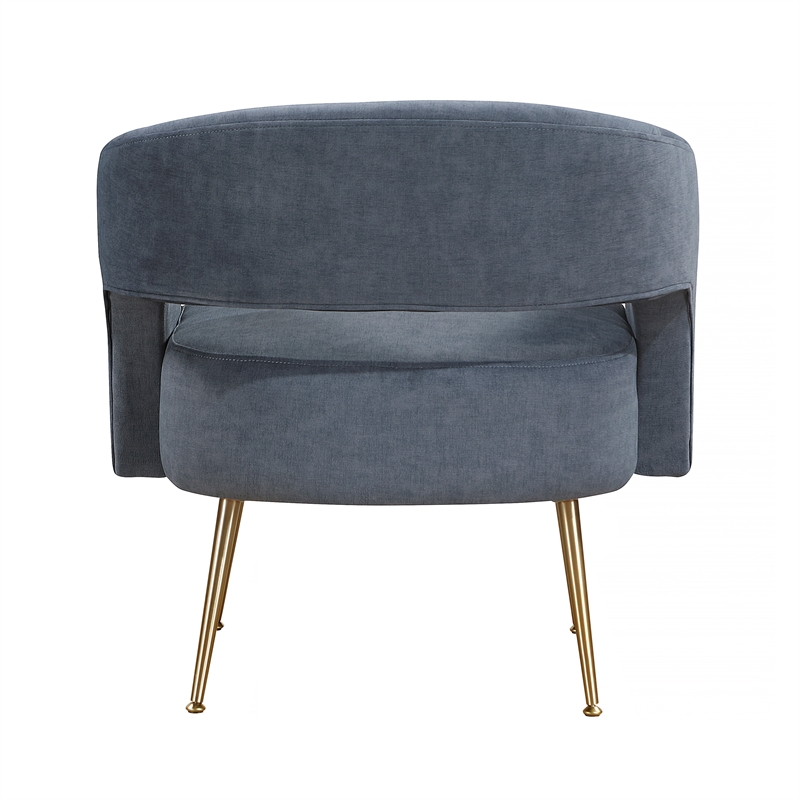 Pemberly Row Velvet Accent Chair with Gold Metal Legs & Curved Back in Dark Gray