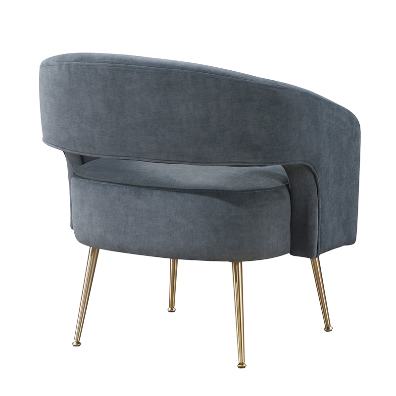 Pemberly Row Velvet Accent Chair with Gold Metal Legs & Curved Back in Dark Gray