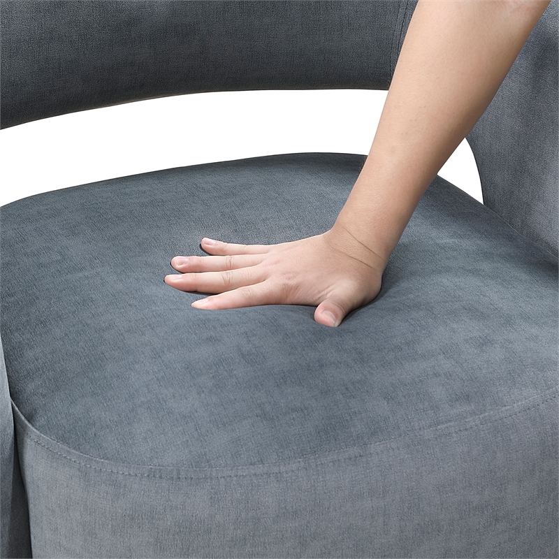 Pemberly Row Velvet Accent Chair with Gold Metal Legs & Curved Back in Dark Gray