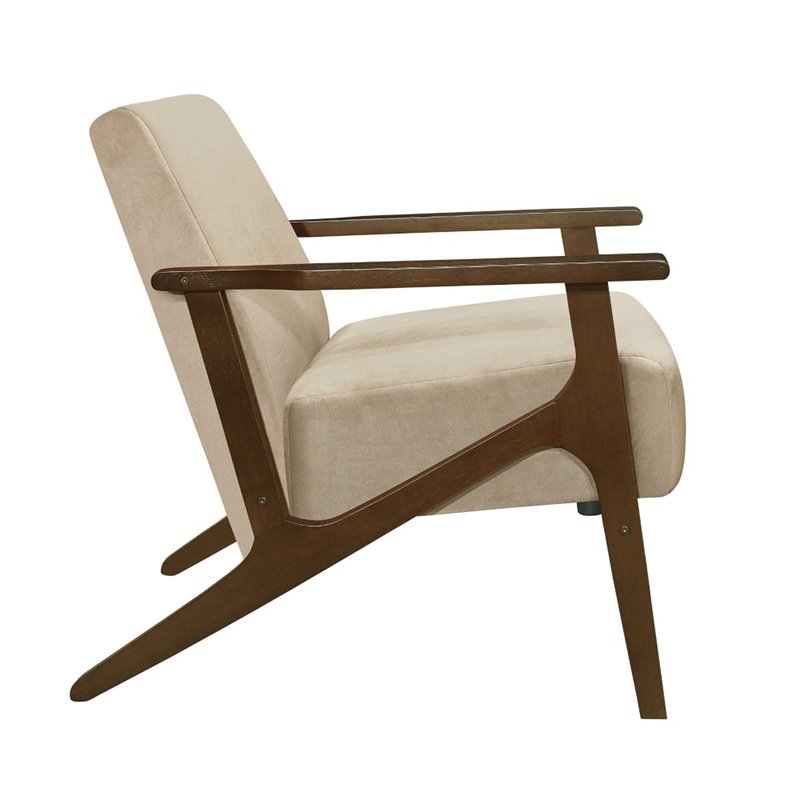 Pemberly Row Rubberwood Velvet Accent Chair with Dark Walnut Arms in Light Brown