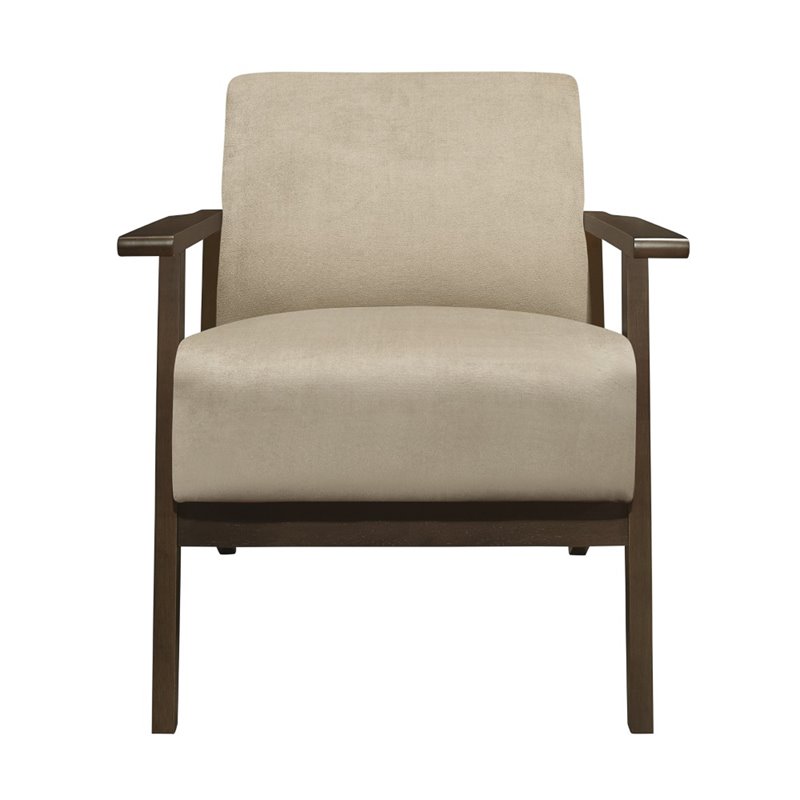 Pemberly Row Rubberwood Velvet Accent Chair with Dark Walnut Arms in Light Brown