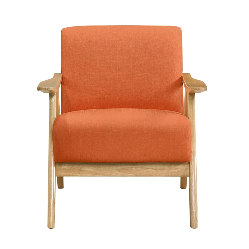 Pemberly Row Rubberwood Frame Textured Fabric Orange Accent Chair w/ Wire-Brush