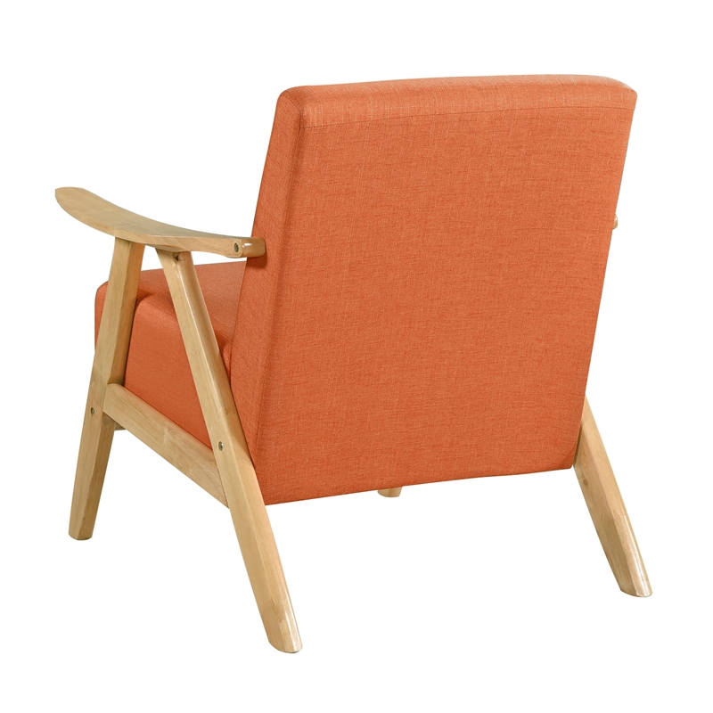 Pemberly Row Rubberwood Frame Textured Fabric Orange Accent Chair w/ Wire-Brush