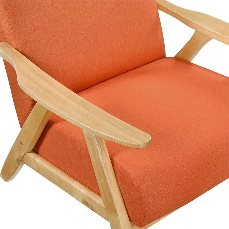 Pemberly Row Rubberwood Frame Textured Fabric Orange Accent Chair w/ Wire-Brush