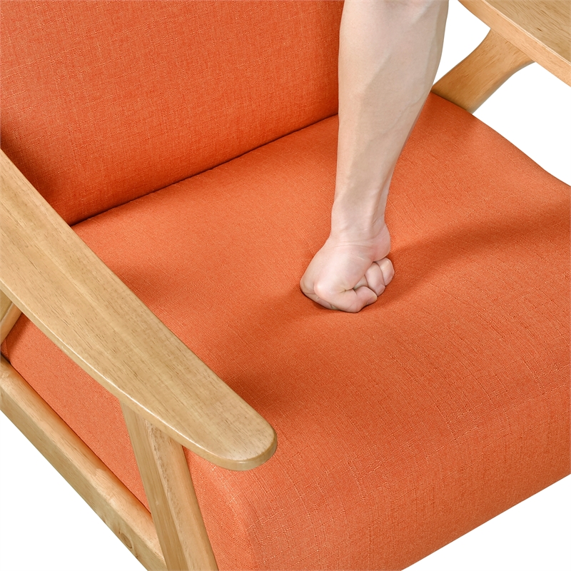 Pemberly Row Rubberwood Frame Textured Fabric Orange Accent Chair w/ Wire-Brush