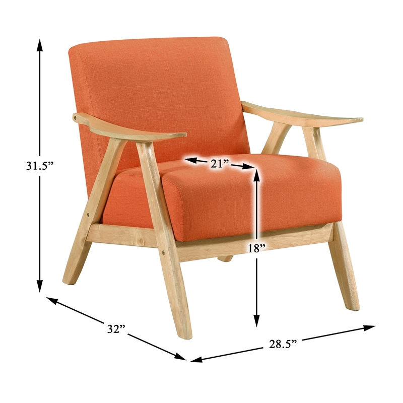 Pemberly Row Rubberwood Frame Textured Fabric Orange Accent Chair w/ Wire-Brush