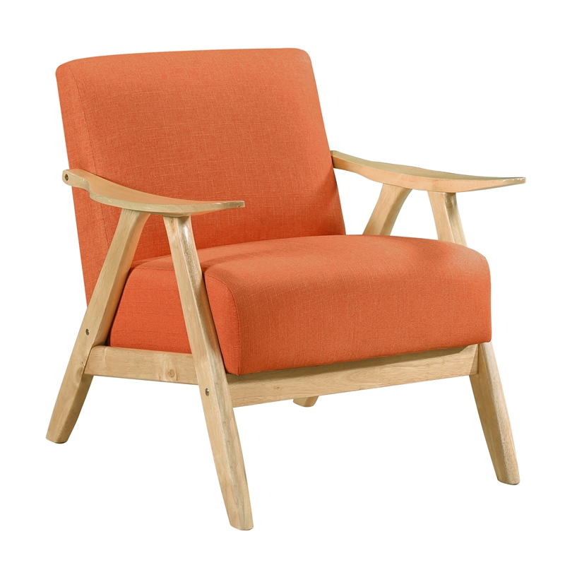 Pemberly Row Rubberwood Frame Textured Fabric Orange Accent Chair w/ Wire-Brush