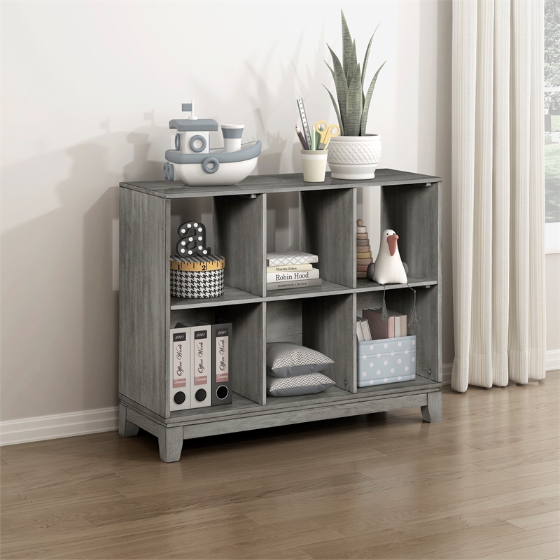 Pemberly Row Okume Veneer 6-Cube Bookcase with Open and Closed Backs in Gray