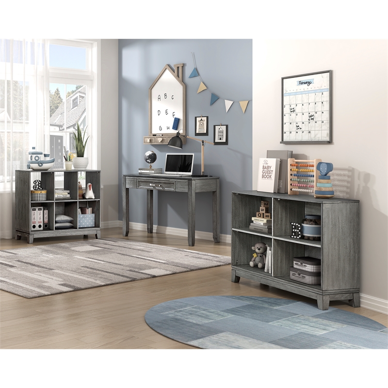 Pemberly Row Okume Veneer 6-Cube Bookcase with Open and Closed Backs in Gray