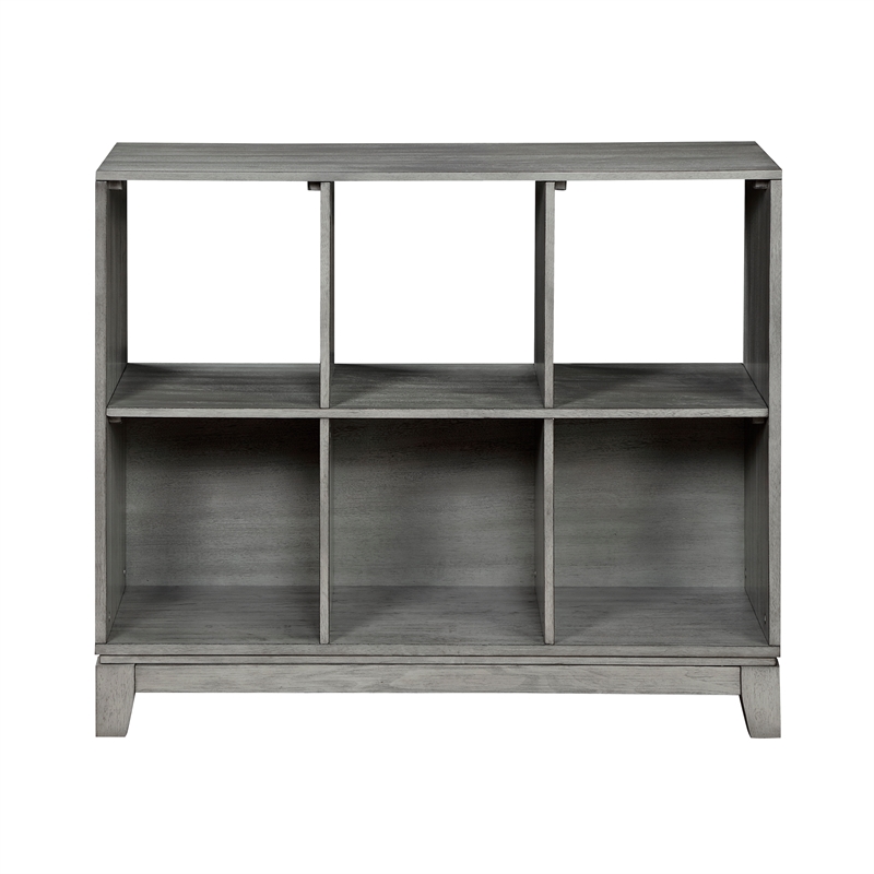 Pemberly Row Okume Veneer 6-Cube Bookcase with Open and Closed Backs in Gray