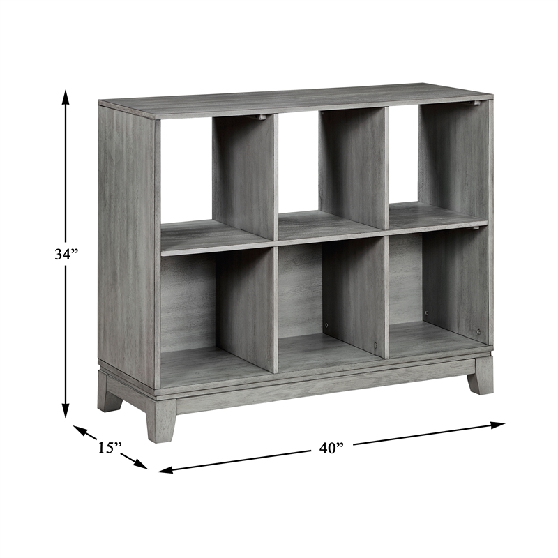 Pemberly Row Okume Veneer 6-Cube Bookcase with Open and Closed Backs in Gray