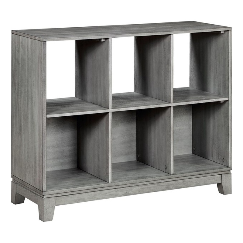 Pemberly Row Okume Veneer 6-Cube Bookcase with Open and Closed Backs in Gray