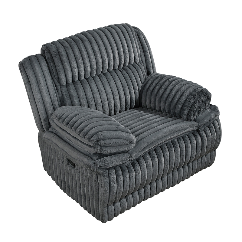 Pemberly Row Corduroy Glider Reclining Chair with Tab Pull Motion in Dark Gray