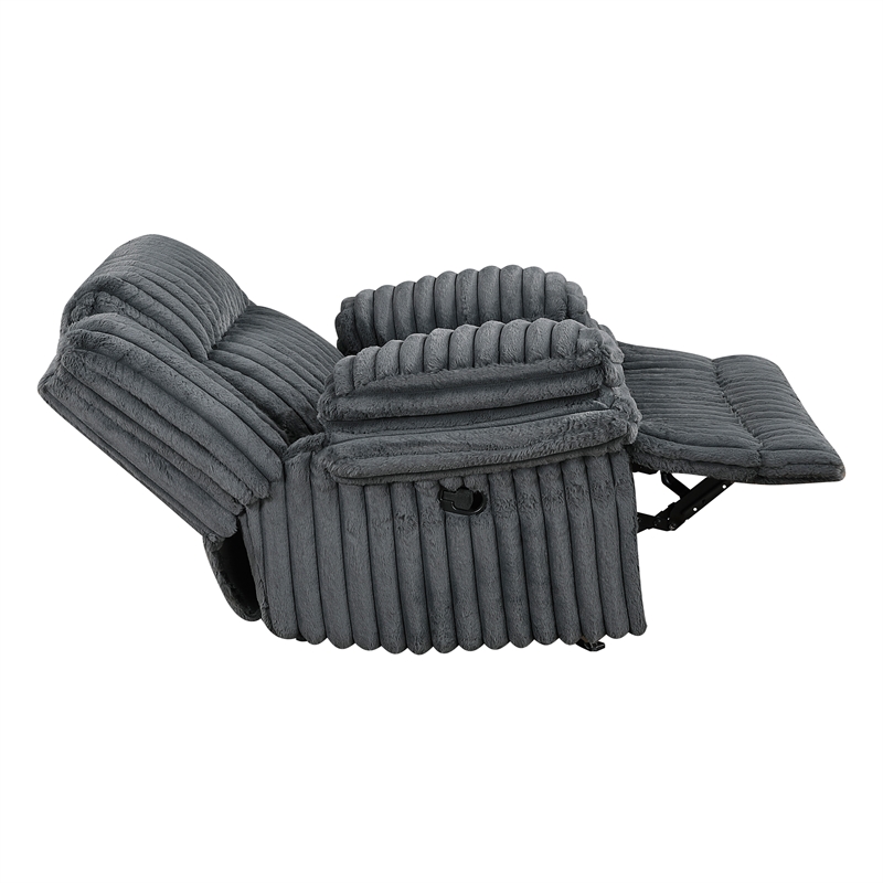 Pemberly Row Corduroy Glider Reclining Chair with Tab Pull Motion in Dark Gray