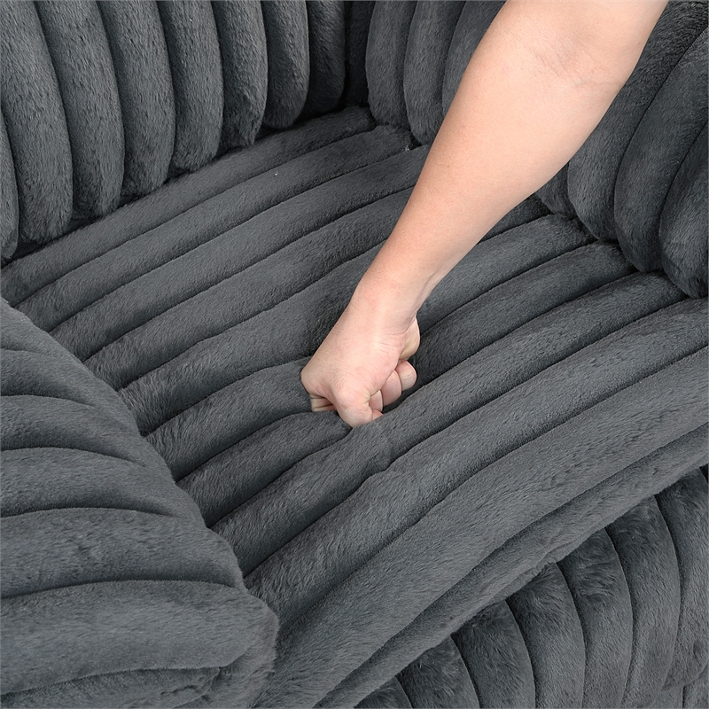 Pemberly Row Corduroy Glider Reclining Chair with Tab Pull Motion in Dark Gray