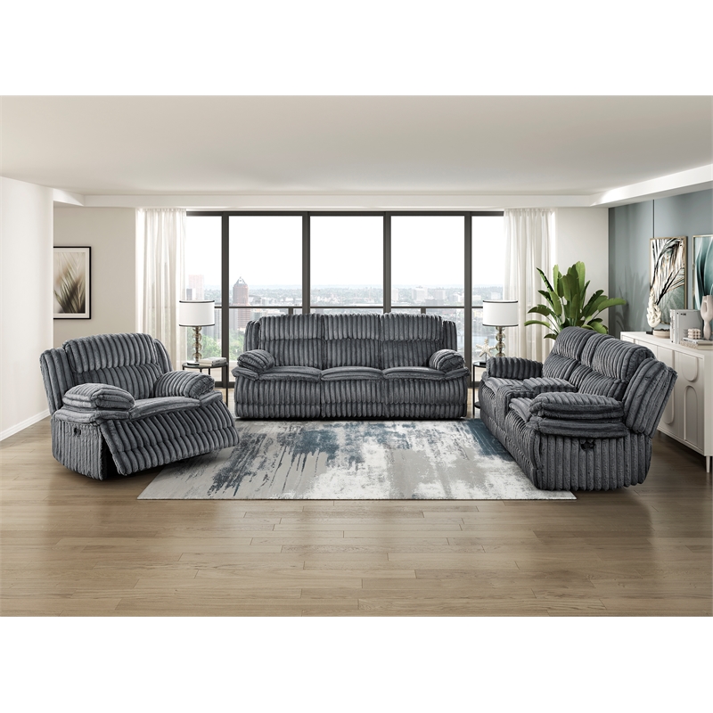 Pemberly Row Corduroy Glider Reclining Chair with Tab Pull Motion in Dark Gray