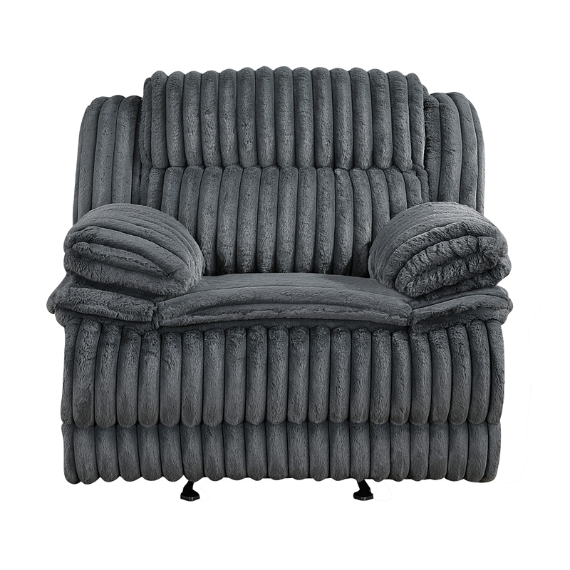 Pemberly Row Corduroy Glider Reclining Chair with Tab Pull Motion in Dark Gray