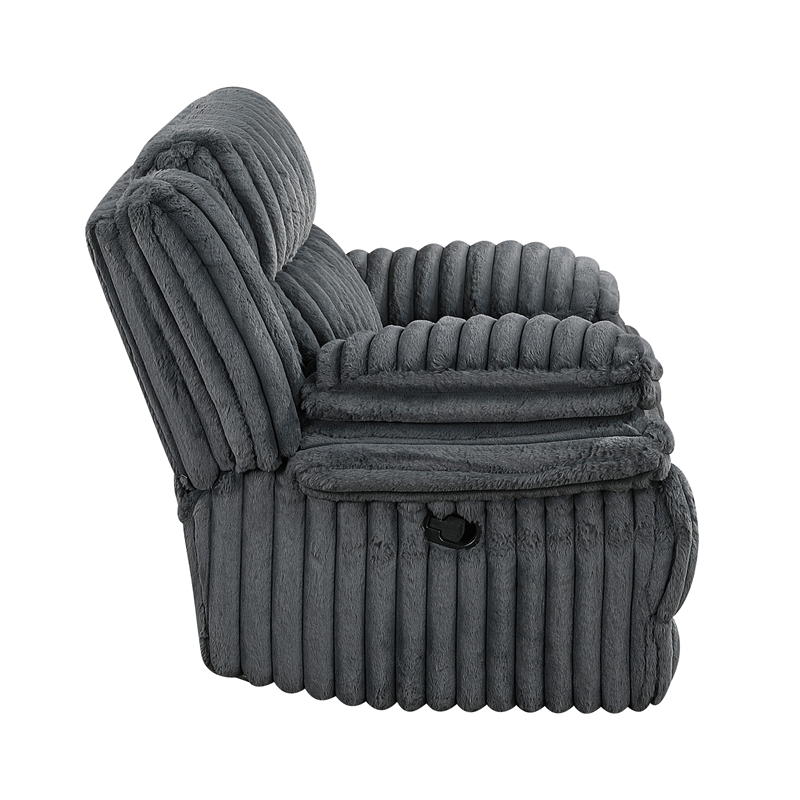 Pemberly Row Corduroy Glider Reclining Chair with Tab Pull Motion in Dark Gray