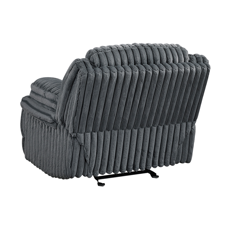 Pemberly Row Corduroy Glider Reclining Chair with Tab Pull Motion in Dark Gray