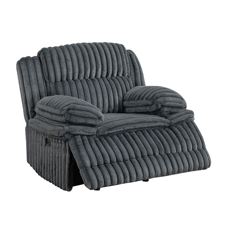Pemberly Row Corduroy Glider Reclining Chair with Tab Pull Motion in Dark Gray