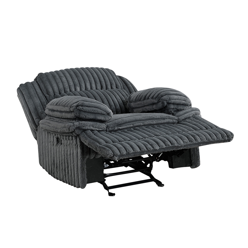 Pemberly Row Corduroy Glider Reclining Chair with Tab Pull Motion in Dark Gray