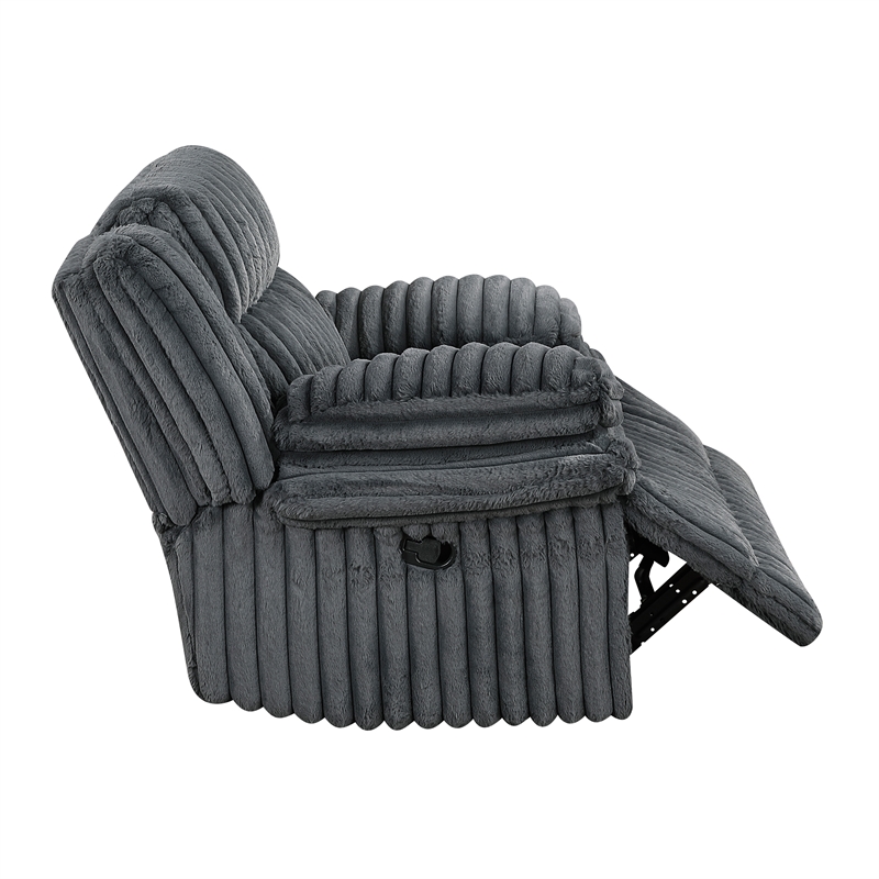 Pemberly Row Corduroy Glider Reclining Chair with Tab Pull Motion in Dark Gray