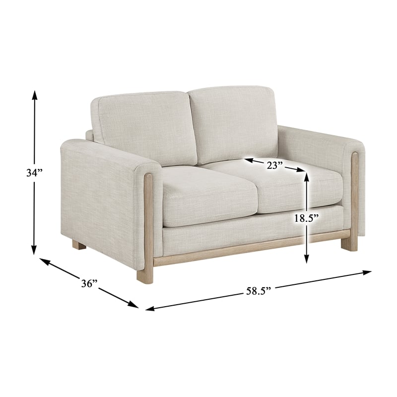 Pemberly Row Textured Fabric 2-Piece Sofa & Loveseat Set with Wood Legs in Beige