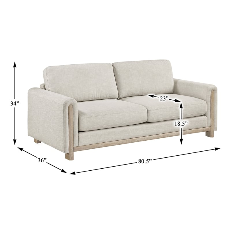Pemberly Row Textured Fabric 2-Piece Sofa & Loveseat Set with Wood Legs in Beige