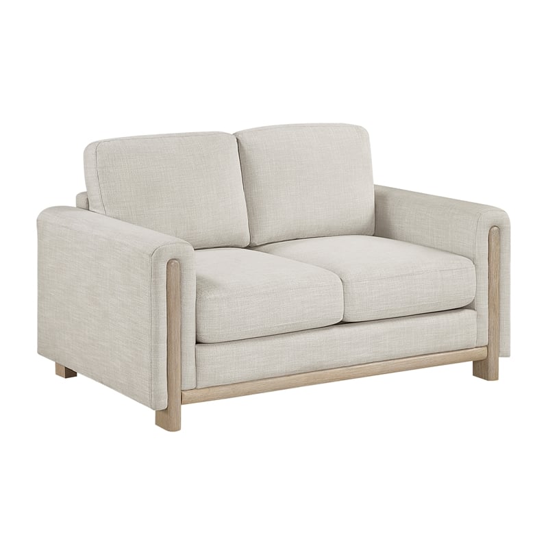 Pemberly Row Textured Fabric 2-Piece Sofa & Loveseat Set with Wood Legs in Beige