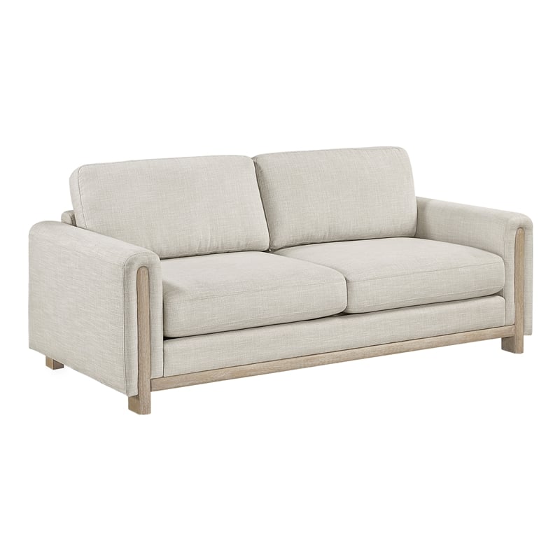 Pemberly Row Textured Fabric 2-Piece Sofa & Loveseat Set with Wood Legs in Beige