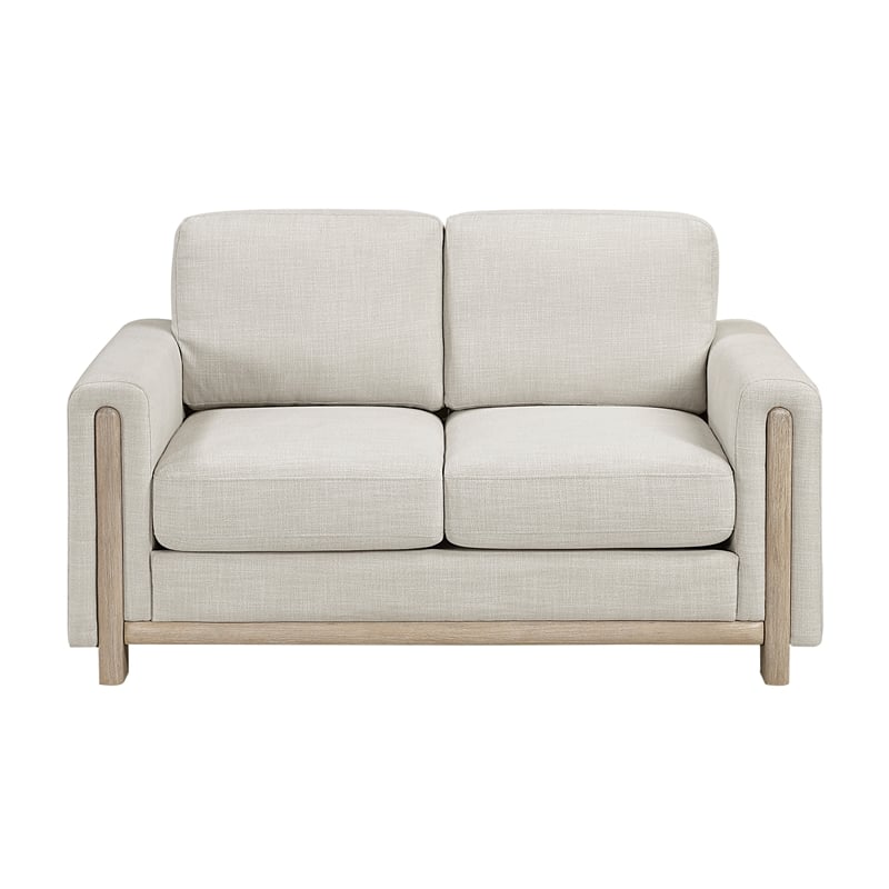 Pemberly Row Textured Fabric 2-Piece Sofa & Loveseat Set with Wood Legs in Beige