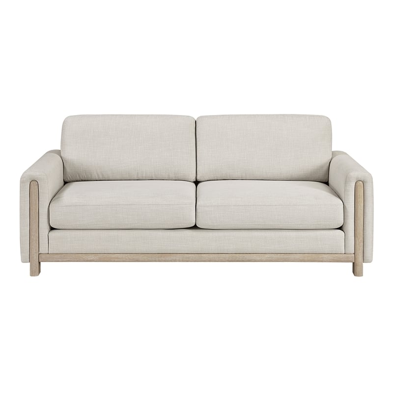 Pemberly Row Textured Fabric 2-Piece Sofa & Loveseat Set with Wood Legs in Beige