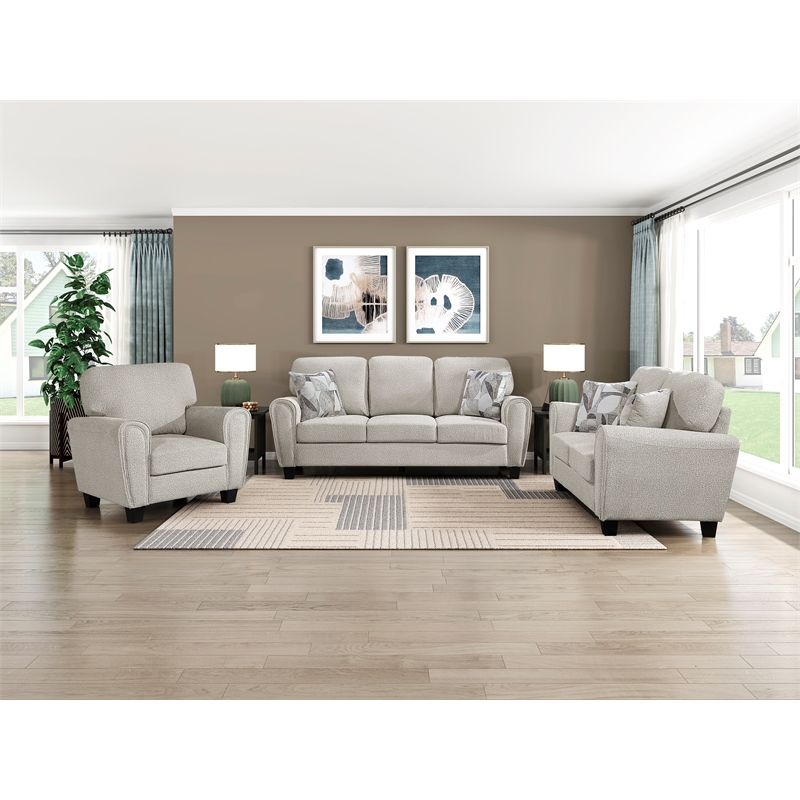 Pemberly Row Chenille 3-Piece Living Room Set with 2 Decorative Pillows in Gray