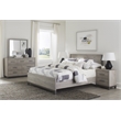Pemberly Row Melamine Veneer Full Panel Bed with Metal Banding in Light Gray
