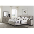 Pemberly Row Melamine Veneer Full Panel Bed with Metal Banding in Light Gray