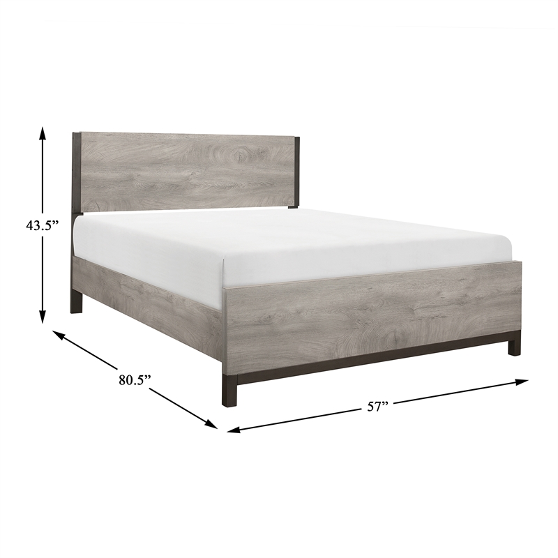 Pemberly Row Melamine Veneer Full Panel Bed with Metal Banding in Light Gray