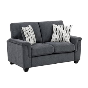 Pemberly Row Loveseat with 2 Decorative Pillows & Zippered Covers in Gray