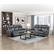 Pemberly Row Microfiber Double Reclining Sofa with Nailhead Trim in Smoky Gray
