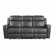 Pemberly Row Microfiber Double Reclining Sofa with Nailhead Trim in Smoky Gray