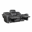 Pemberly Row Microfiber Double Reclining Sofa with Nailhead Trim in Smoky Gray