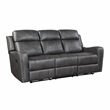 Pemberly Row Microfiber Double Reclining Sofa with Nailhead Trim in Smoky Gray